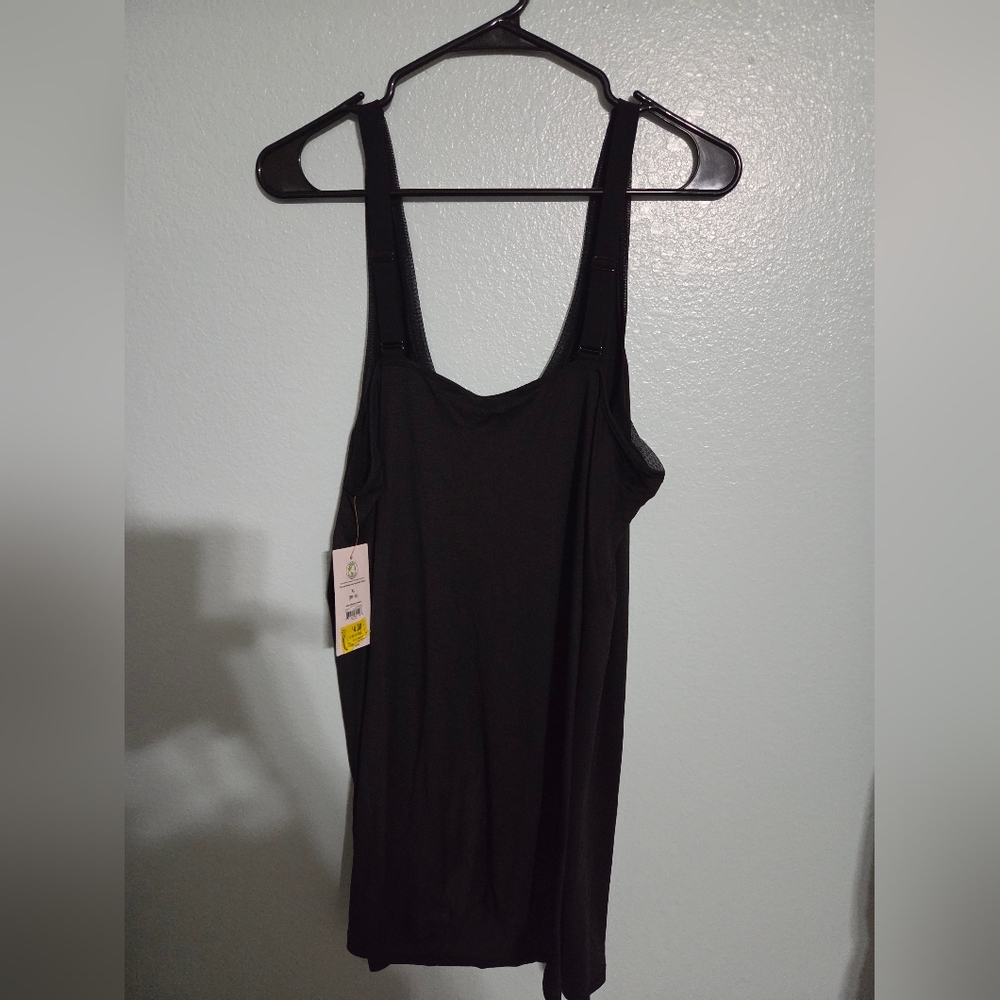 Black Sleeveless Women's Mesh Trim Knit Chemise/Slip - Picture 5 of 5